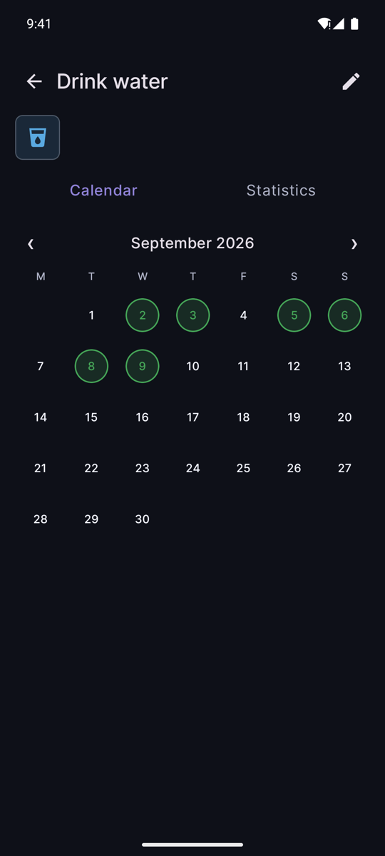 A month calendar filled in for one habit