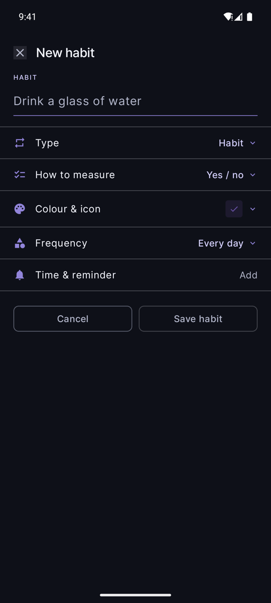 Creating a habit: measure and schedule options