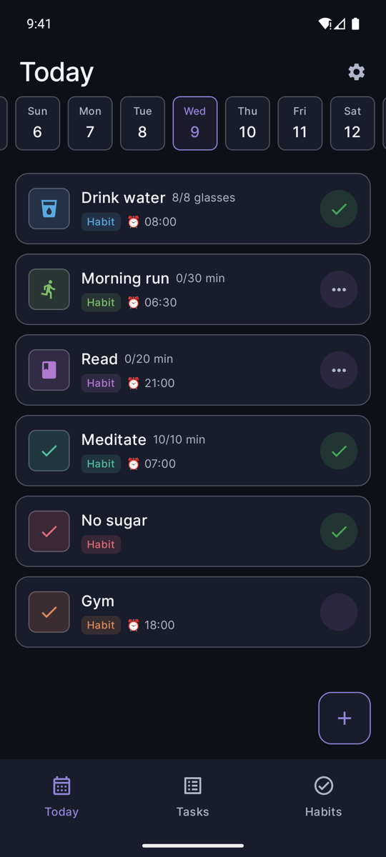 Today: the habits and tasks due, in one tap-to-tick list