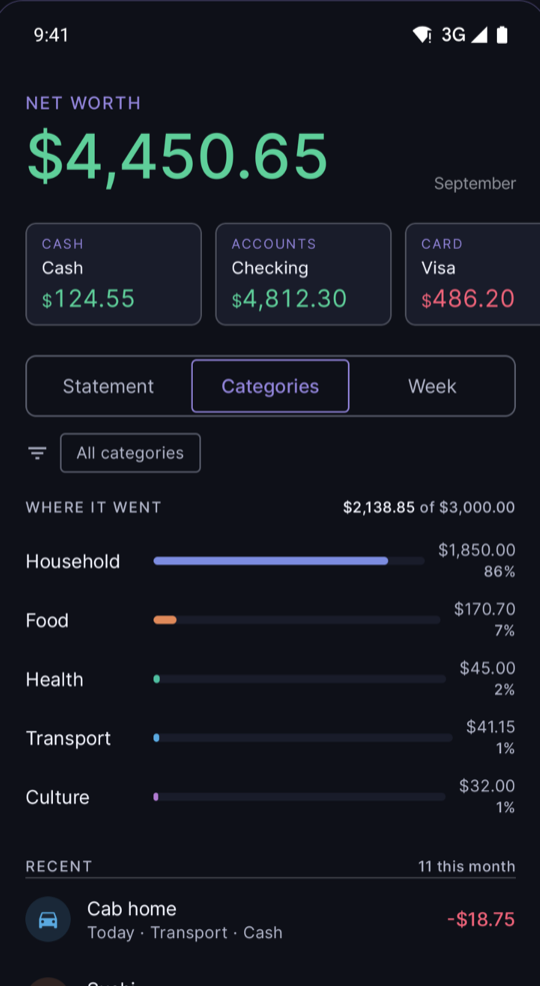 Where it went: the month's spending by category