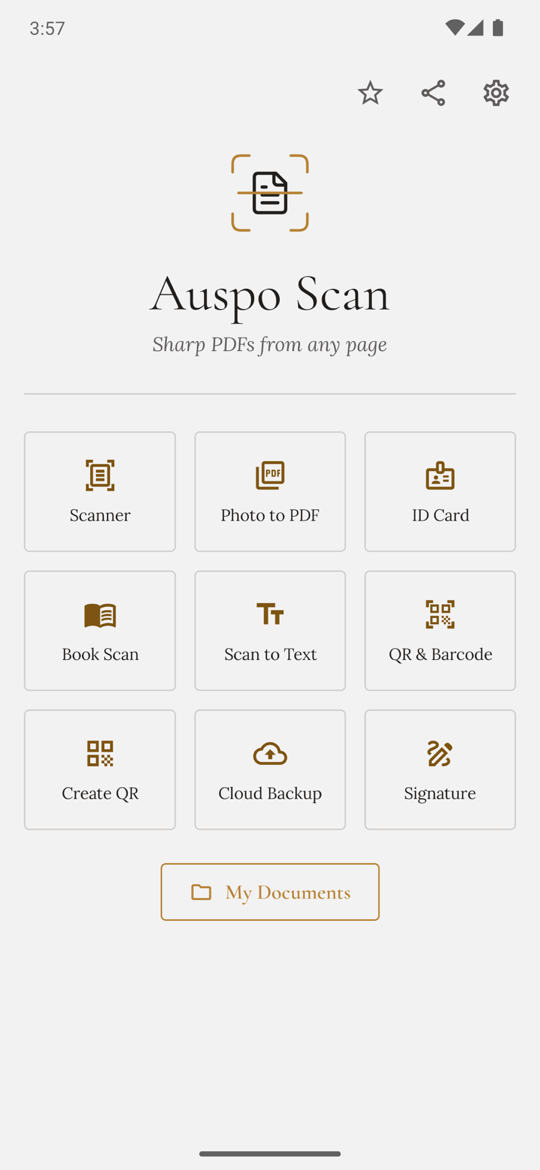 Auspo Scan home screen